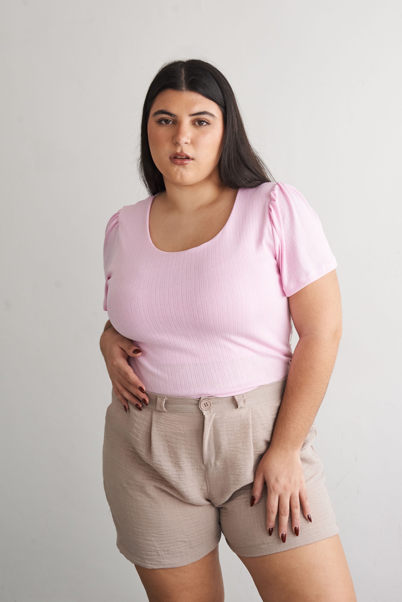 Clementine Un Hombro Manga De Mariposa Gasa Corte Rosa Chicle Tallas Grandes